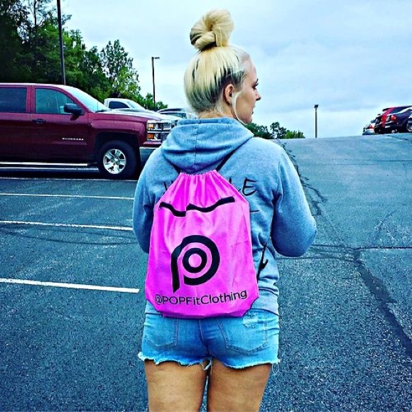 NWOT POP FIT Blue Yellow Drawstring Zipper Gym Bag Tote - Picture 4 of 7